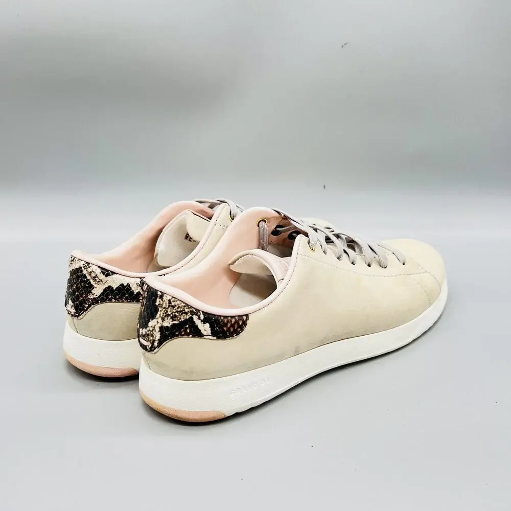Cole Haan Shoes Womens 10 Beige Leather GrandPro Snake Print Sneakers Comfort
